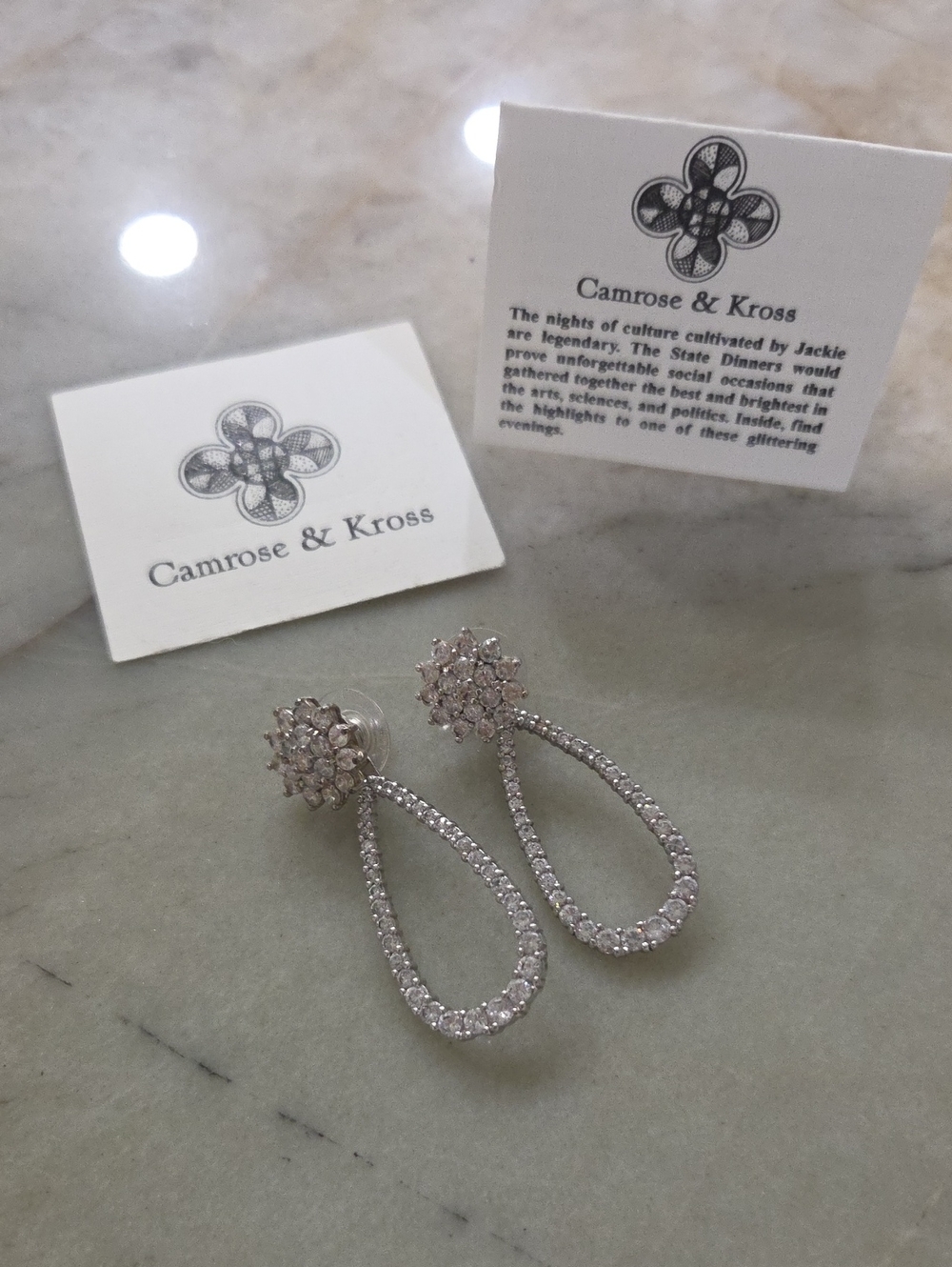 Camrose & Kross Silver Crystal Teardrop Drop Earrings - Clear
